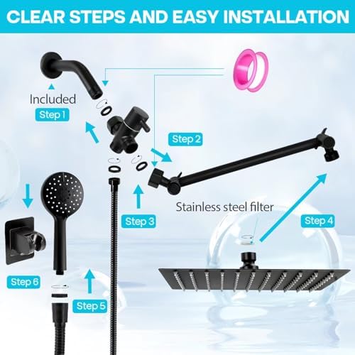 DOSCY Handheld Shower Head Combo With Rain Setting and Pressure Boosting -Black