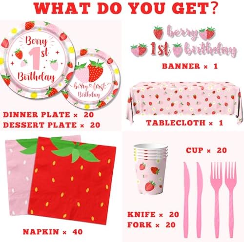 Berry First Birthday Decor Set for 20 Guests