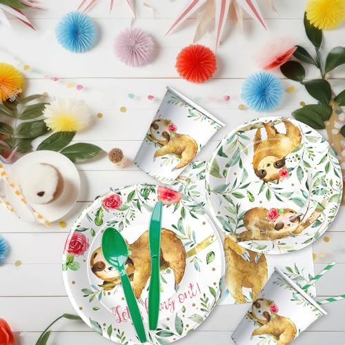 Sloth Themed Birthday Party Plates Set of 24