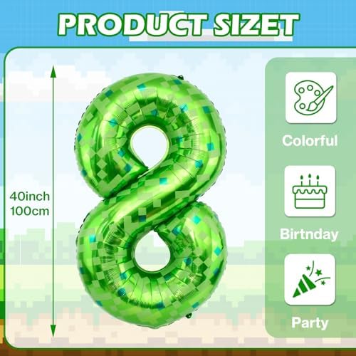 40 Inch Giant Green Pixel Miner Number Balloons
