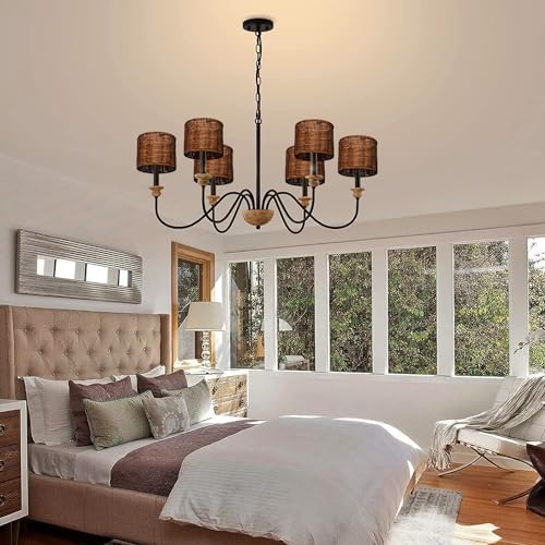 6 Piece Clip On Chandelier Shades Rattan Lamp Shades