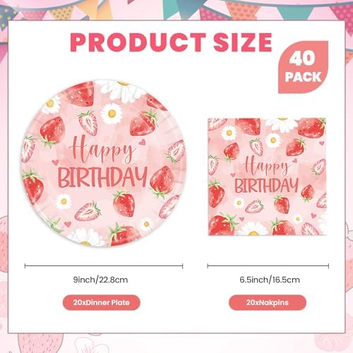 40PCS Strawberry Plates and Napkins Set for Party