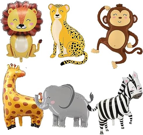 6PCS Jungle Animal Foil Balloons for Kids Party Decorations