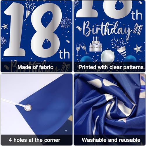 18th Birthday Decorations for Boys Girls Blue Silver Set