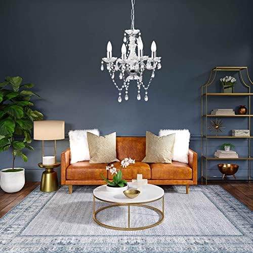 Modern Chrome Chandelier with 4 Crystal Lights