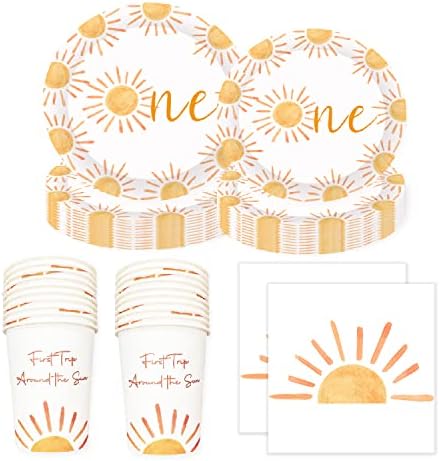 Boho One Sun Birthday Plates Set 40pcs