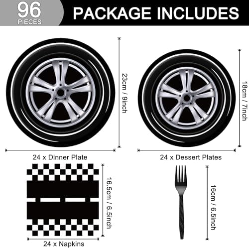 96 Pcs Race Car Party Plates Napkins Set for Kids Birthday