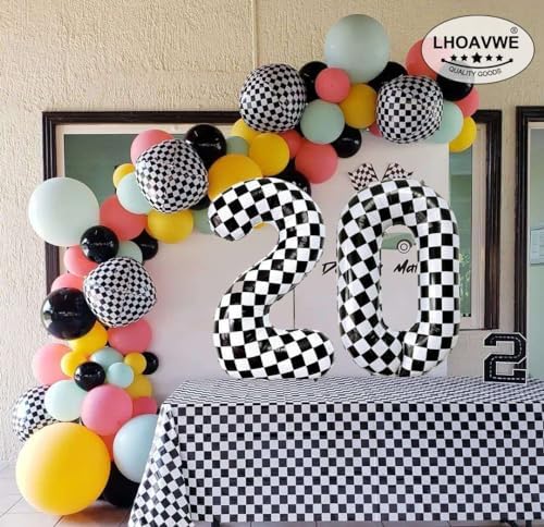 Checkered Number 5 Balloons 40 Inch Race Car Decorations