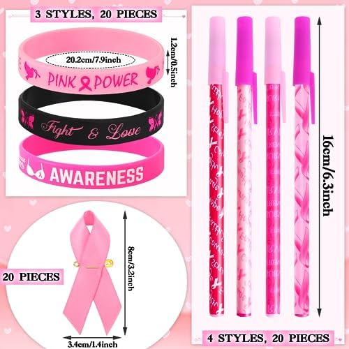 JUNEBRUSHS 60 Pack Breast Cancer Awareness Accessories Set