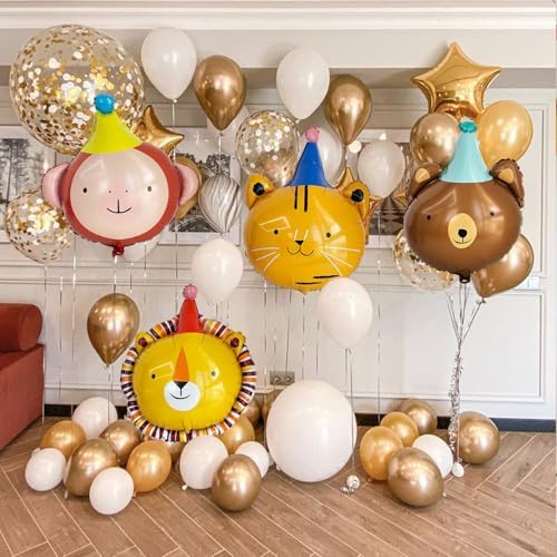 Animal Head Foil Balloon Kit with Lion Bear Monkey Cat