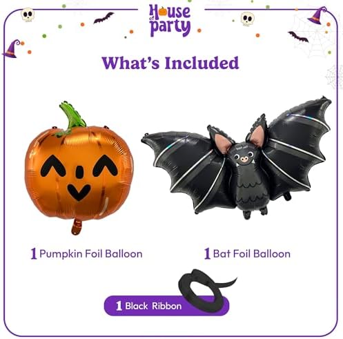 House of Party Foil Balloons with Balloons Bat and Pumpkin