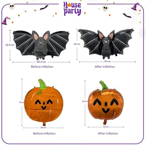 House of Party Foil Balloons with Balloons Bat and Pumpkin