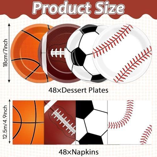 96 Pcs Sports Themed Party Plates Napkins Set