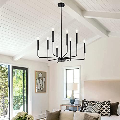 Modern Black Farmhouse Chandelier with 8 Lights