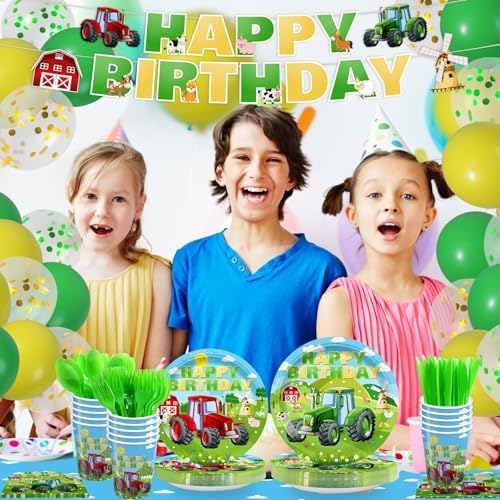 232pcs Tractor Birthday Party Tableware Set for 24 Guests