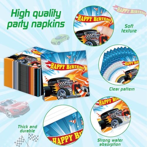 98 Pcs Race Car Party Plates Napkins Tablecloths for Kids Birthday