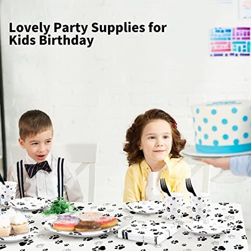 Durony 121 Piece Black Paw Print Party Tableware Set