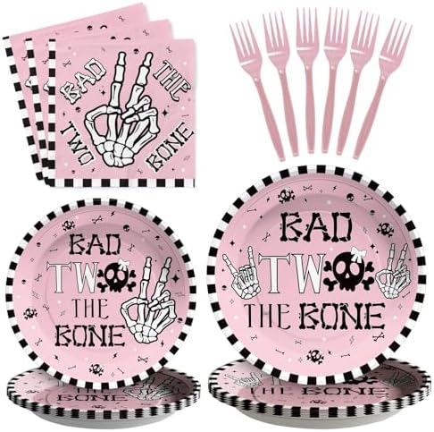 Grencian 96 Pcs Skeleton 2nd Birthday Tableware Set for Girls