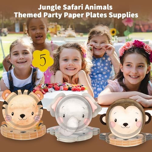 60 Count Safari Animal Shaped Paper Plates Party Decorations