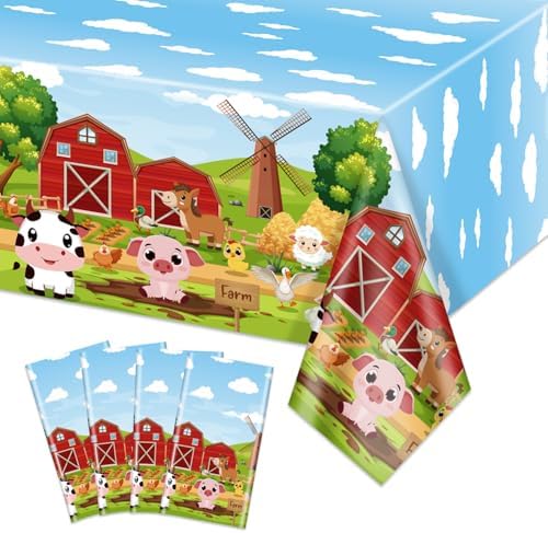 4 Pcs Farm Animal Tablecloths 51x86 Inches Farmhouse Decor