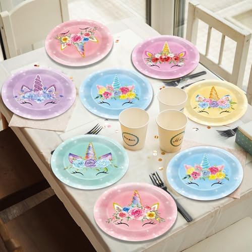 60PCS Unicorn Themed Paper Plates with 7In Design