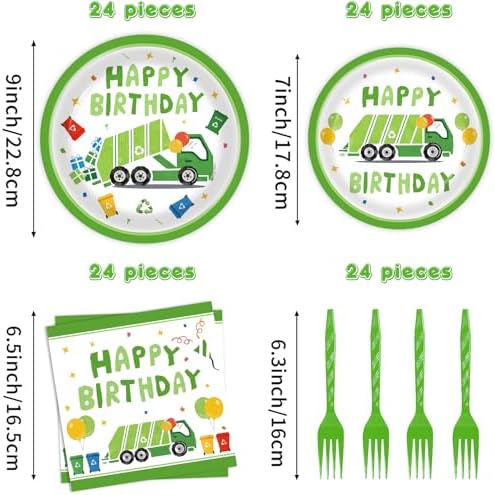 96 Pcs Garbage Truck Themed Paper Plates Party Supplies