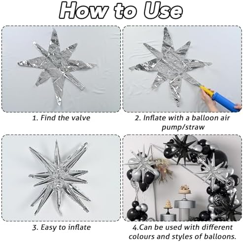 6PCS Black Silver Star Balloons for Party Decorations