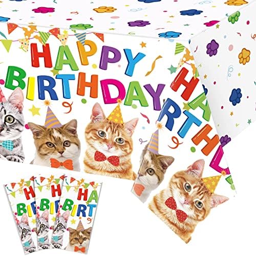 3 Pack Cute Cat Print Plastic Tablecloth 54x108 Inch