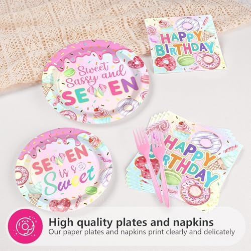 Grencian 96 Pcs Donut 7th Birthday Party Decorations