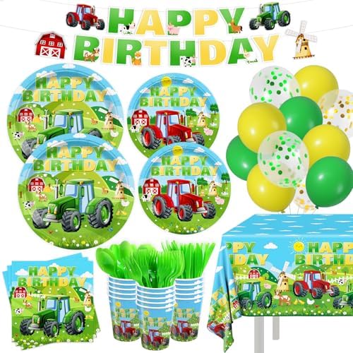 232pcs Tractor Birthday Party Tableware Set for 24 Guests