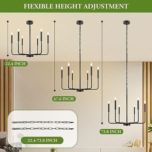 GoBright 6-Light Black Chandelier for Dining Room and Bedroom