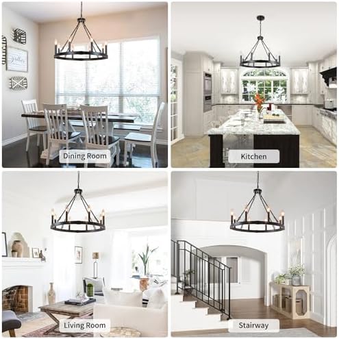 236 Inch Black Wagon Wheel Chandelier - 8 Light Farmhouse Pendant Light