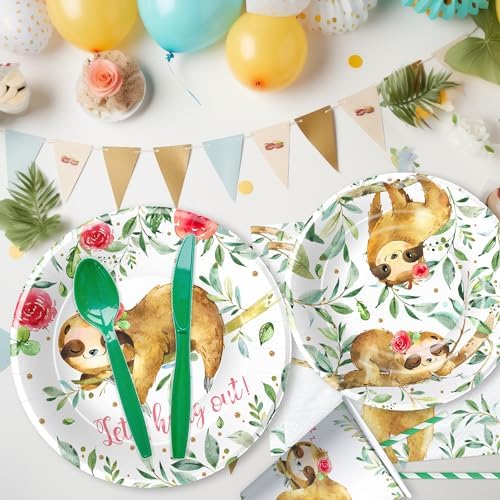 Sloth Themed Birthday Party Plates Set of 24