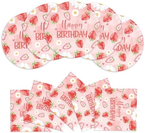 40PCS Strawberry Plates and Napkins Set for Party