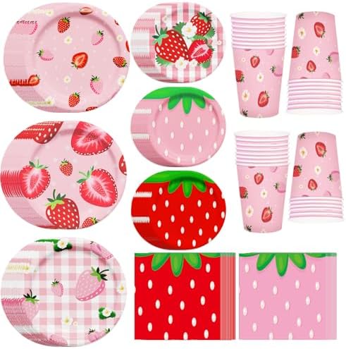 Strawberry Themed Party Tableware Set 120pcs