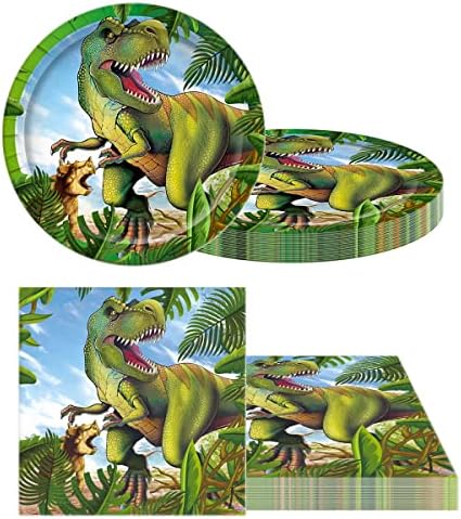 OULUN Tyrannosaurus Rex Party Plates Set 20 Plates 20 Napkins Tablecloth
