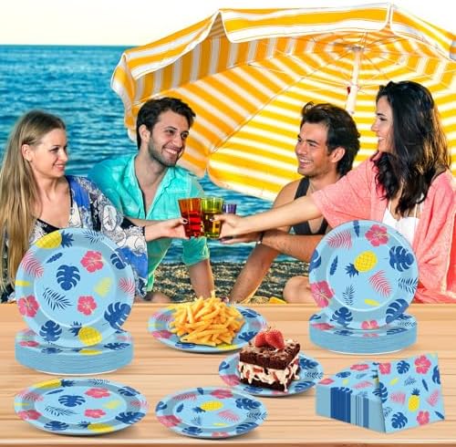 96Pcs Tropical Party Plates Napkins Dinnerware Set for Birthday Celebration