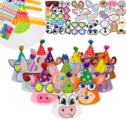 DIY Kids Party Hats and Games Kit - 12 Hats