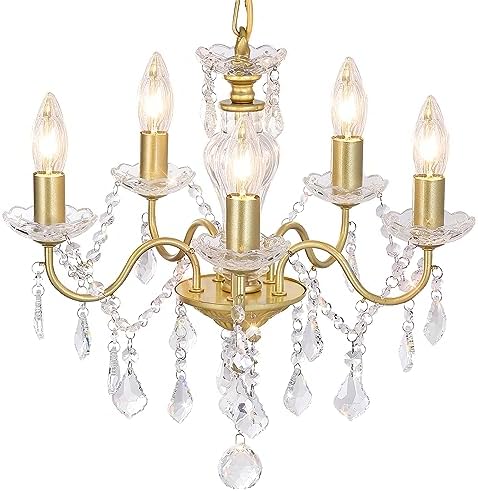 Modern 5 Light Gold Chandelier with Glass Crystals