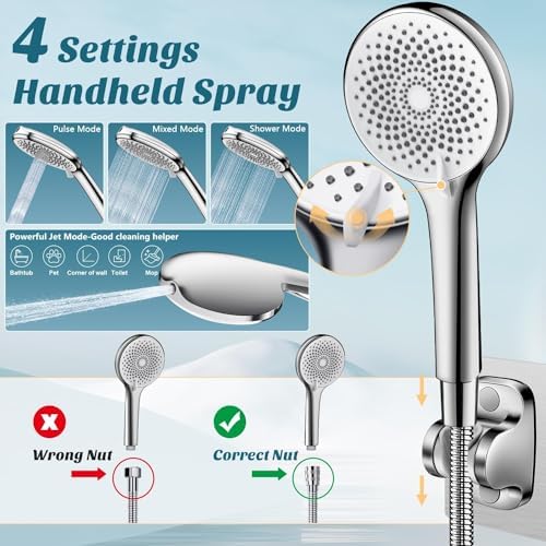Alltonevc 6 Inch High Pressure Rainfall Shower Head with Handheld Combo