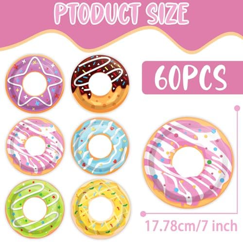 60Pcs Donut Themed Paper Plates for Birthday Party Decor