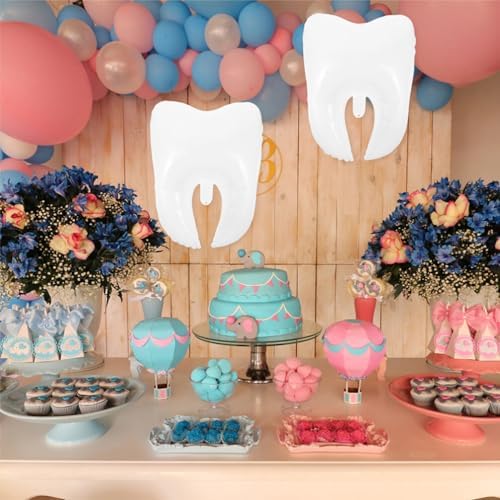 6Pcs White Tooth Shaped Foil Balloons Dental Party Decor