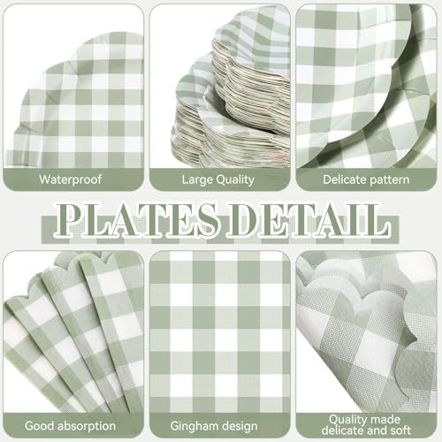 452 Pcs Sage Green Gingham Party Decorations