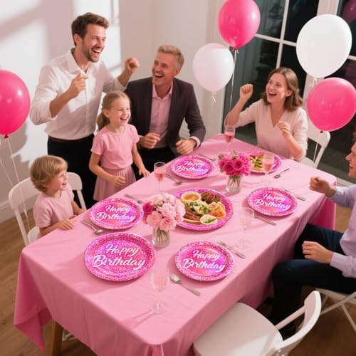 96Pcs Hot Pink Iridescent Party Tableware Set