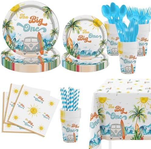 MEHOFOND 193Pcs Surf 1st Birthday Decorations Set