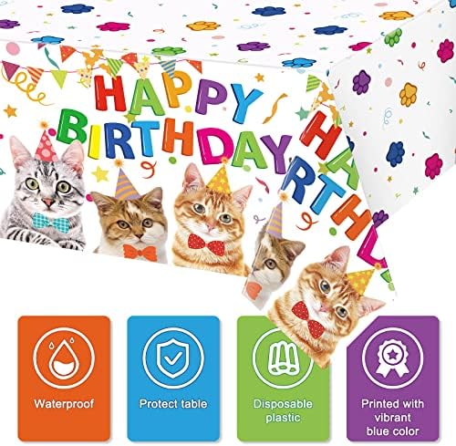 3 Pack Cute Cat Print Plastic Tablecloth 54x108 Inch