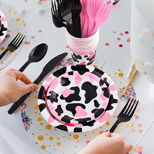 Durony 210 Piece Pink Cow Print Tableware Set