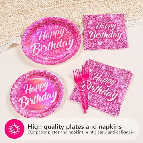 96Pcs Hot Pink Iridescent Party Tableware Set