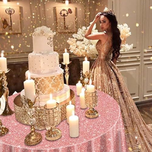 3 Pack Pink Rose Gold Tablecloths for Round Tables