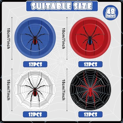 48PCS Spider Themed Birthday Plates for Kids